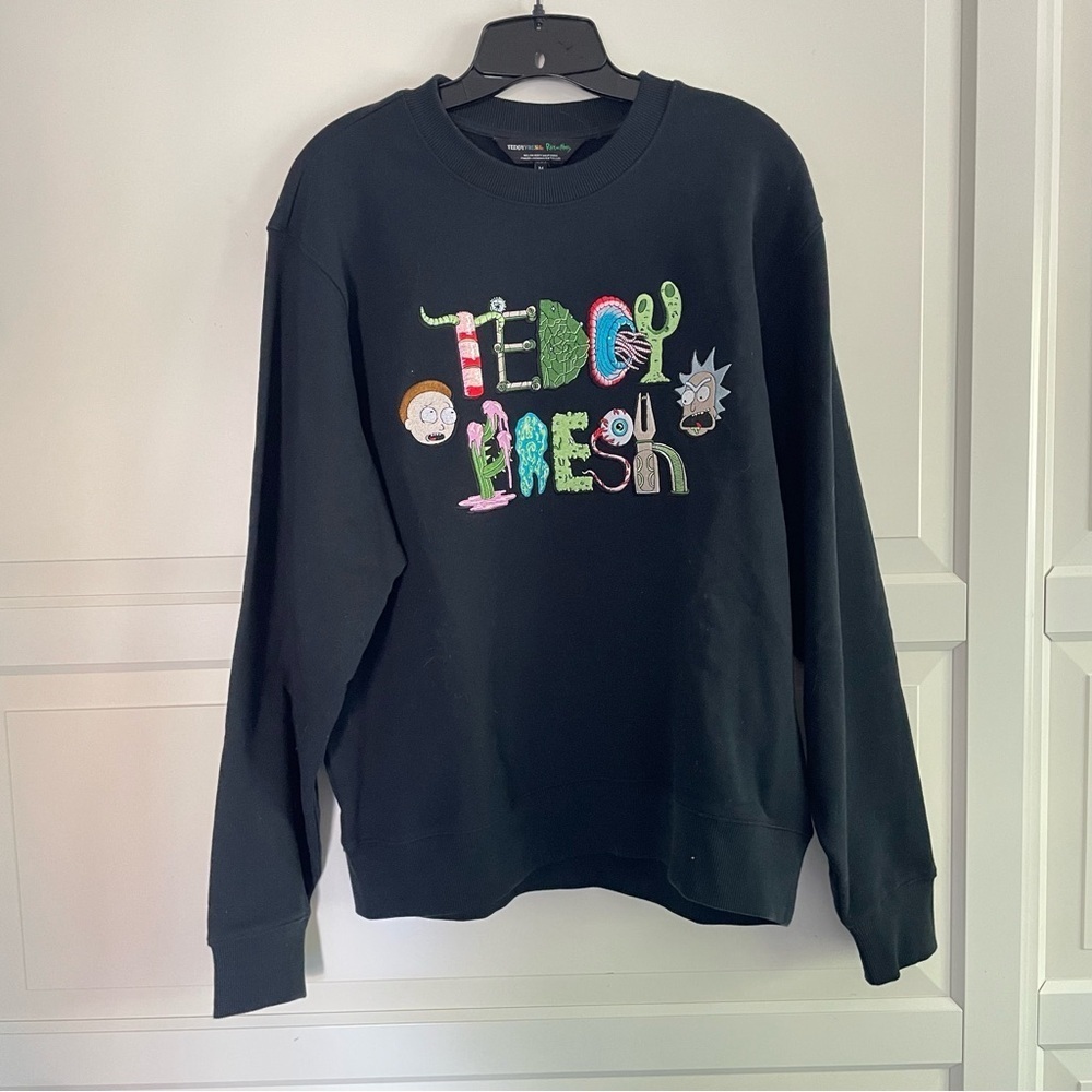 Teddy Fresh Rick & Morty collaboration black sweatshirt 26680